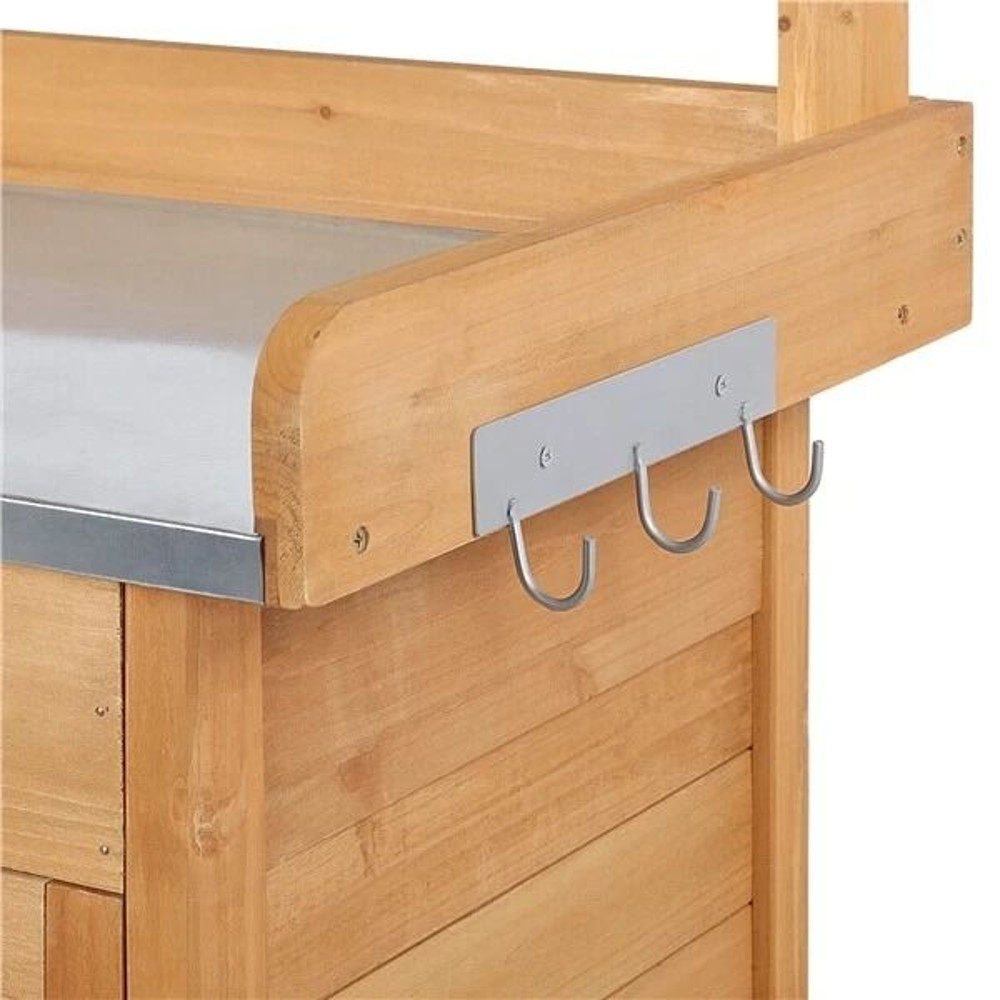 Wooden Garden Potting Bench Table Outdoor Work Bench With Cabinet Drawer Open Shelf For Planting 5