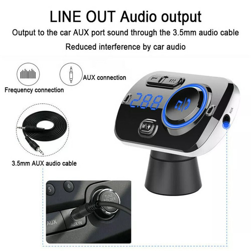 HandsFree Bluetooth Car Kit Wireless FM Transmitter With MP3 Playback Fast USB Charging 4