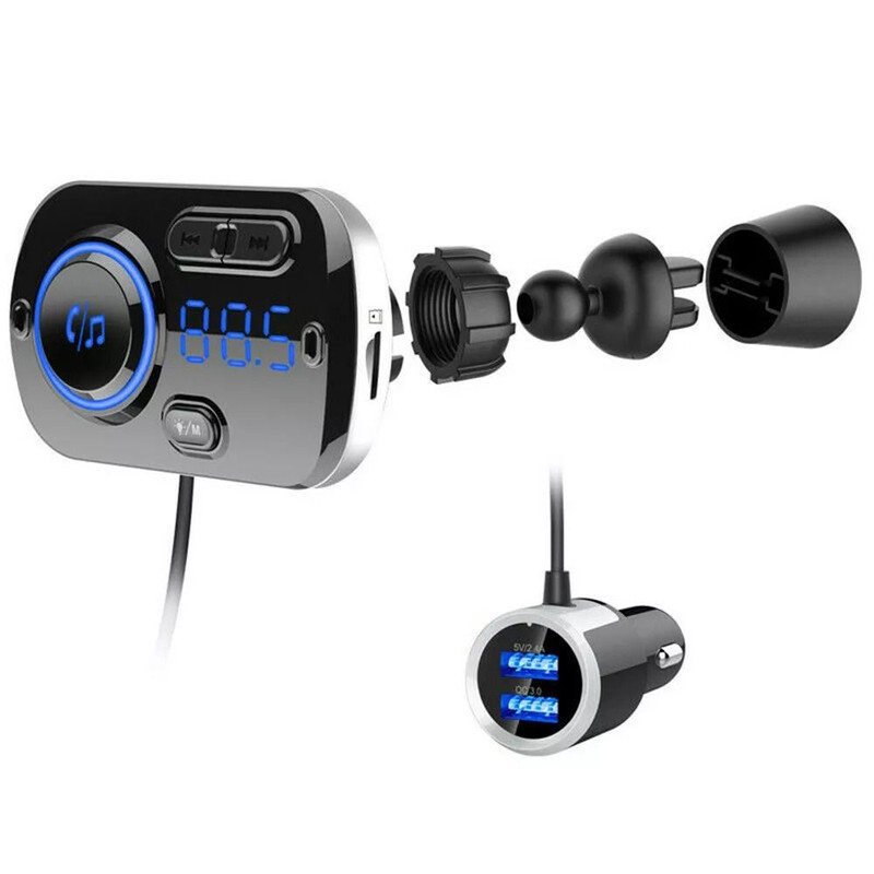 HandsFree Bluetooth Car Kit Wireless FM Transmitter With MP3 Playback Fast USB Charging 1
