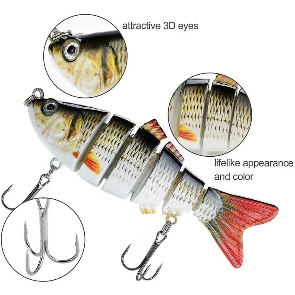 5PCS Lifelike Eyes 6Segment Bionic Bait With Treble Hooks Realistic Crucian Carp Fishing Lure For B 5