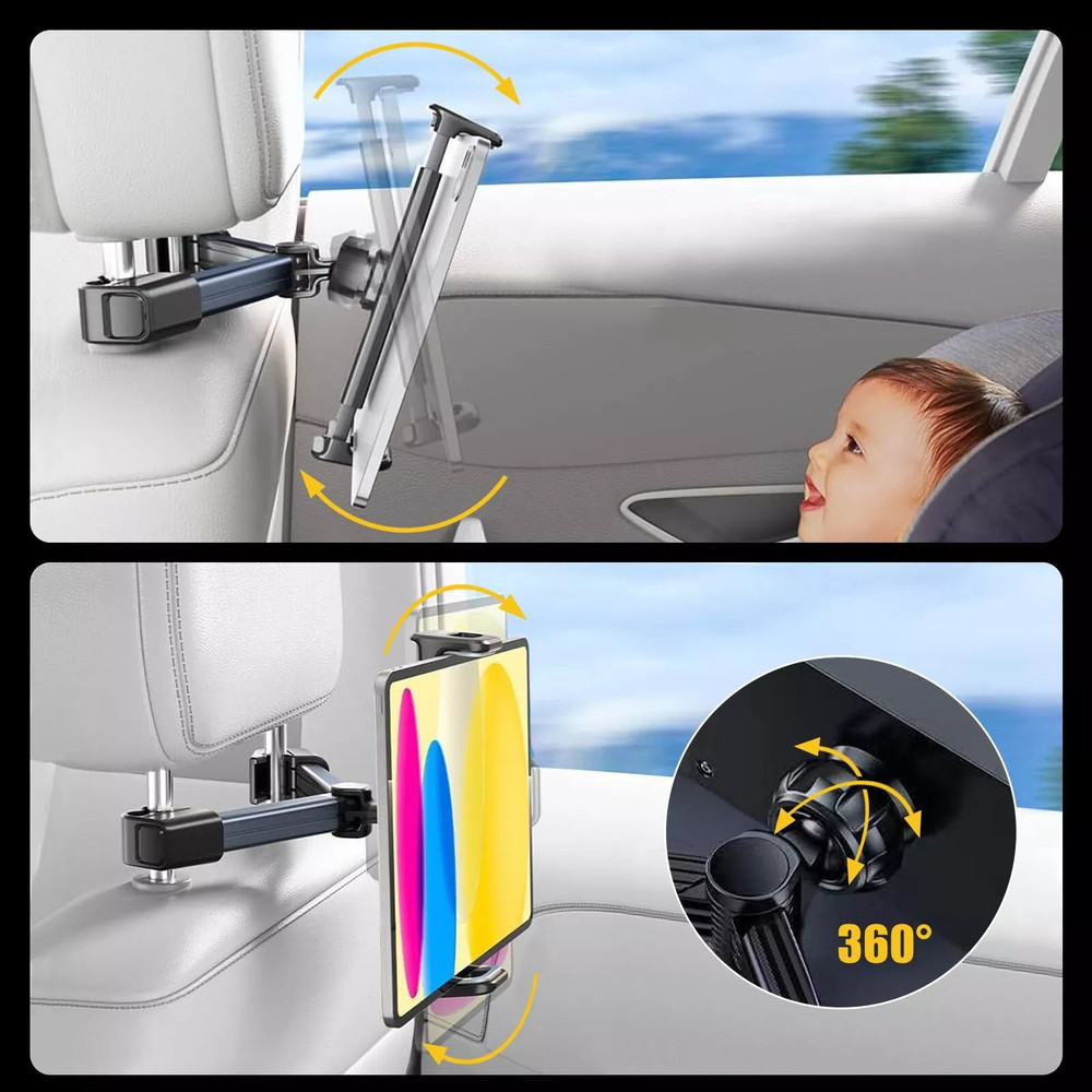 Car Headrest Back Seat Mount Holder Adjustable 47129 Tablet Stand For IPhone Samsung 360 Rotation F 2