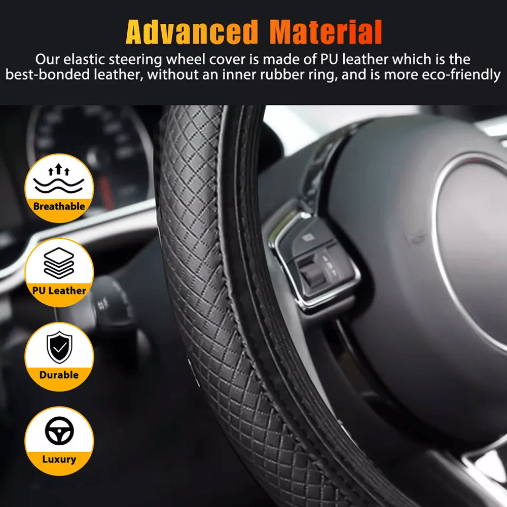 Universal Car Steering Wheel Cover PU Leather Non Slip Accessory All Season Protection Luxury Inte 2