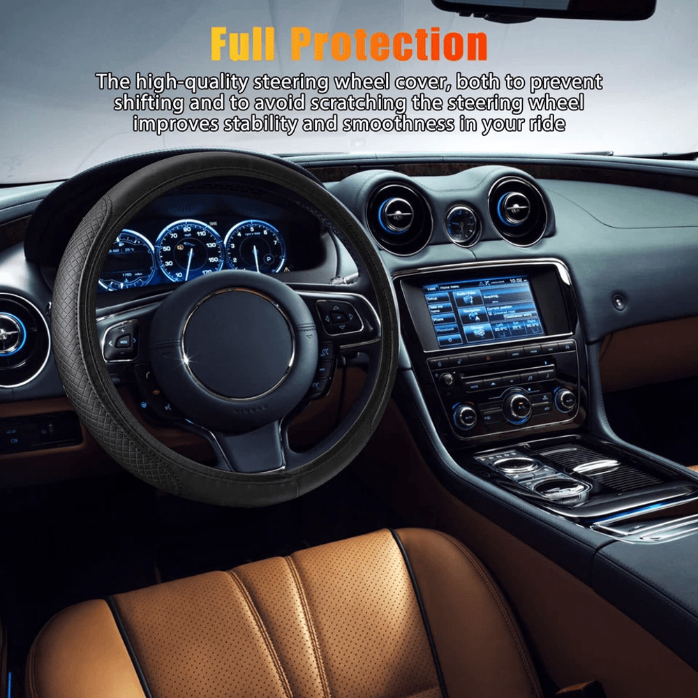 Universal Car Steering Wheel Cover PU Leather Non Slip Accessory All Season Protection Luxury Inte 1