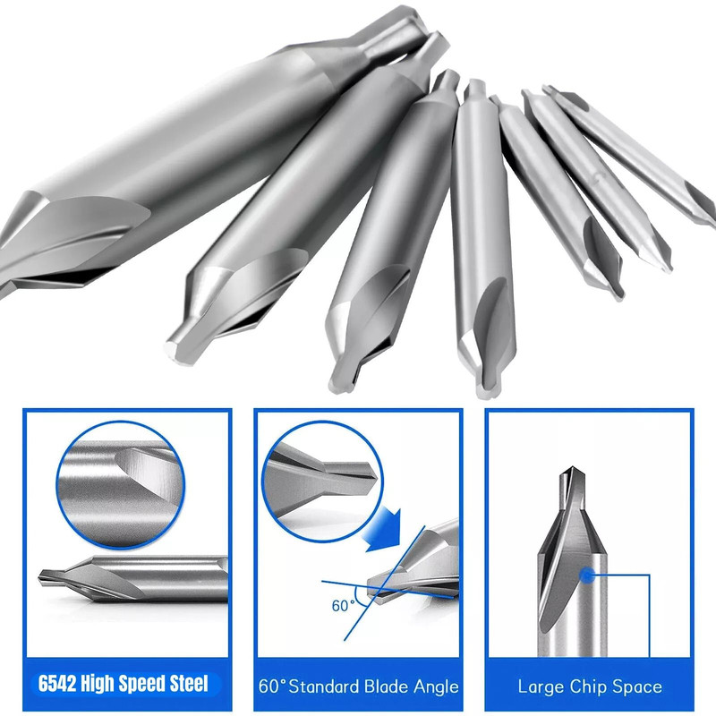 7PCS Center Drill Countersink Pilot Bits Set 60Degree Angle HSS Metalworking Tools For Steel Alumi 3