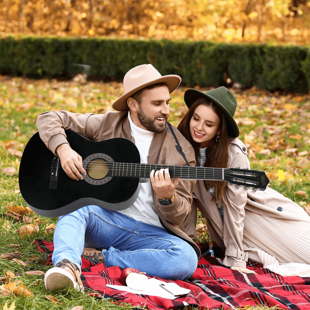 Full Size Acoustic Guitar For Adults Kids Beginners Black RightHanded Picks Bag Strings 3