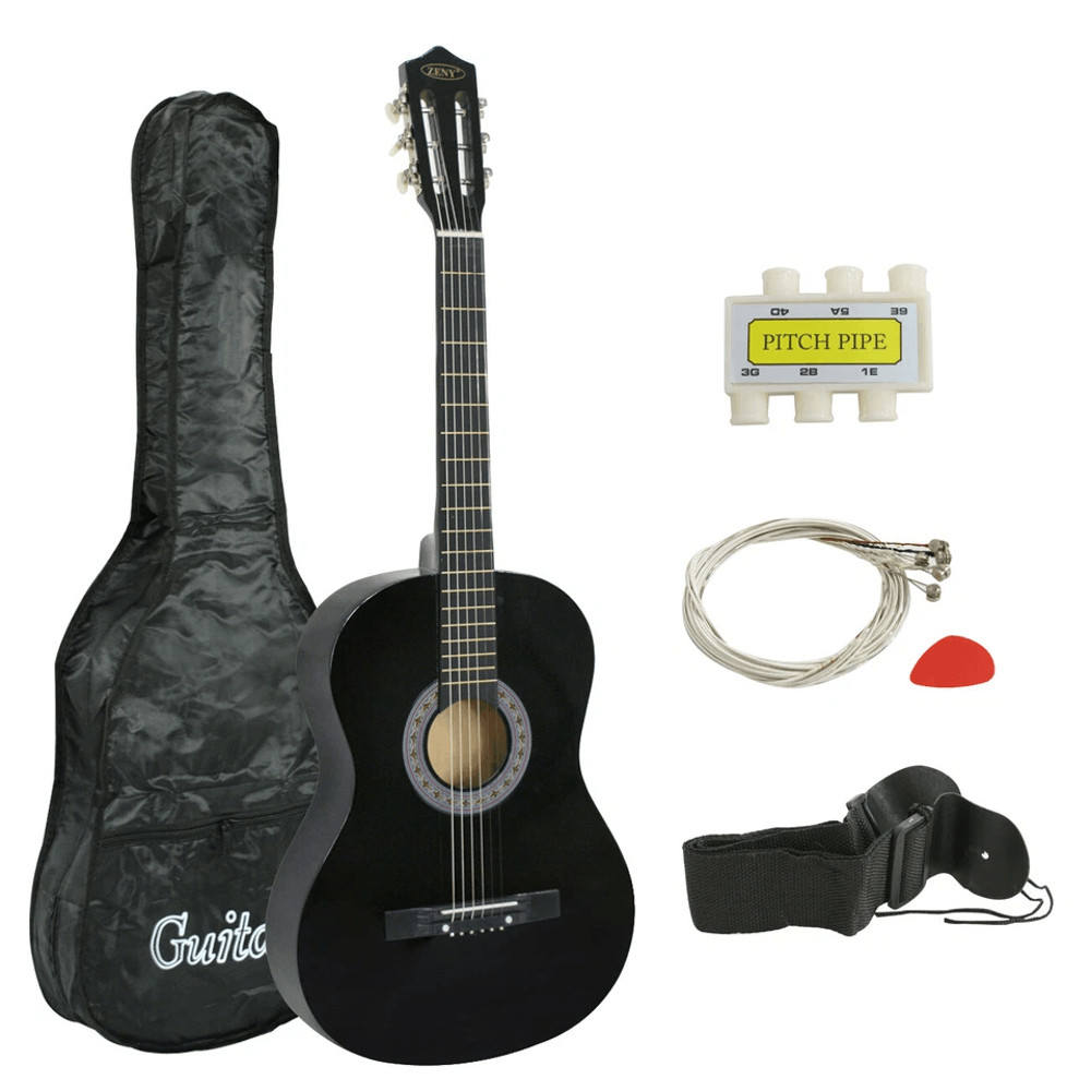 Full Size Acoustic Guitar For Adults Kids Beginners Black RightHanded Picks Bag Strings 2