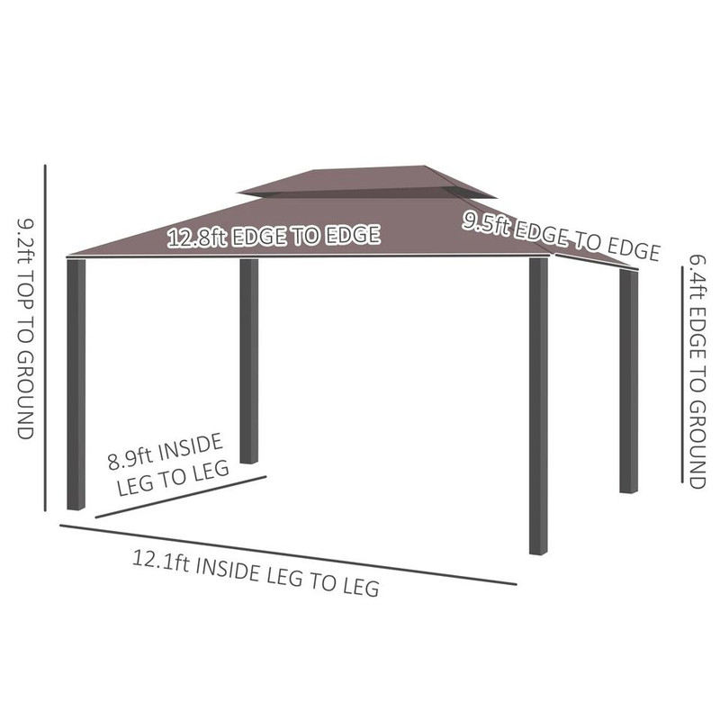CoffeeColored Patio Gazebo 10x13ft Aluminum Frame With Mesh Netting 2Tier Roof 7