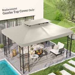 replacement gazebo canopy top cover, 13x10ft 2-tier cream white patio shade