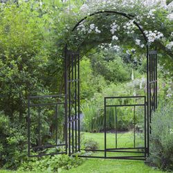 heavy-duty metal garden arch, 6.75' outdoor arbor for weddings, climbing plants & decorative hearts design