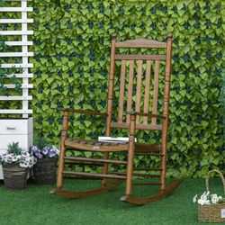 outsunny traditional wooden rocking chair, sturdy porch rocker for outdoor relaxation