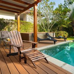 solid fir wood adirondack chair, relaxing patio deck lounger, beach seat & poolside ottoman combo
