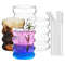 Ribbed Glassware Cups with Straws, Clear Creative Coffee Mugs, Iced Tea, Juice & Cocktail Drinking Glasses for Home