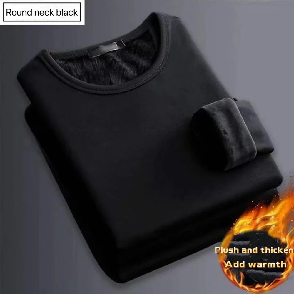 Men Winter Thermal Long Sleeve Velvet Shirt, Thick Warm Undershirt T-Shirt, Cold Weather Fleece Base Layer Top