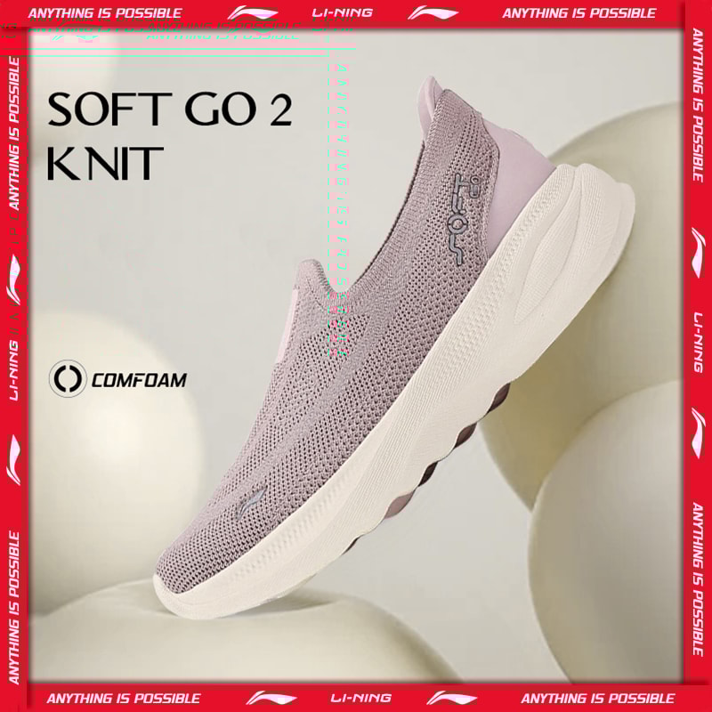 Li Ning SOFT GO 2 KNIT Women SlipOn Walking Sneakers Lightweight Breathable Cushioned Comfortable C 0