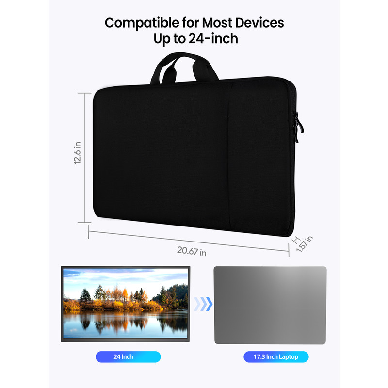 Waterproof Laptop Sleeve for UPERFECT Portable Monitor Touchscreen, Travel Case Bag with Large Side Pocket