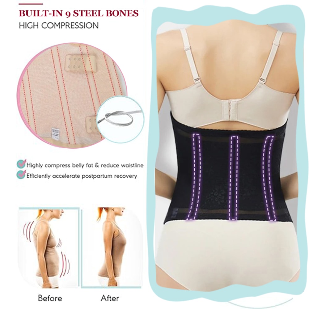 Women Tummy Control Shapewear, Dimmkof 9 Steel Bones Waist Trimmer with Double Buckle, Breathable Workout Girdle