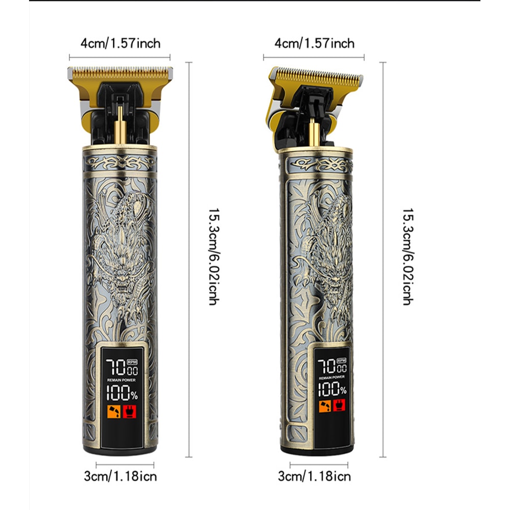 T9 Vintage Hair Clippers for Men, LED Electric Trimmer, Dragon Carved Beard Shaver & Hair Cutting Machine for Home