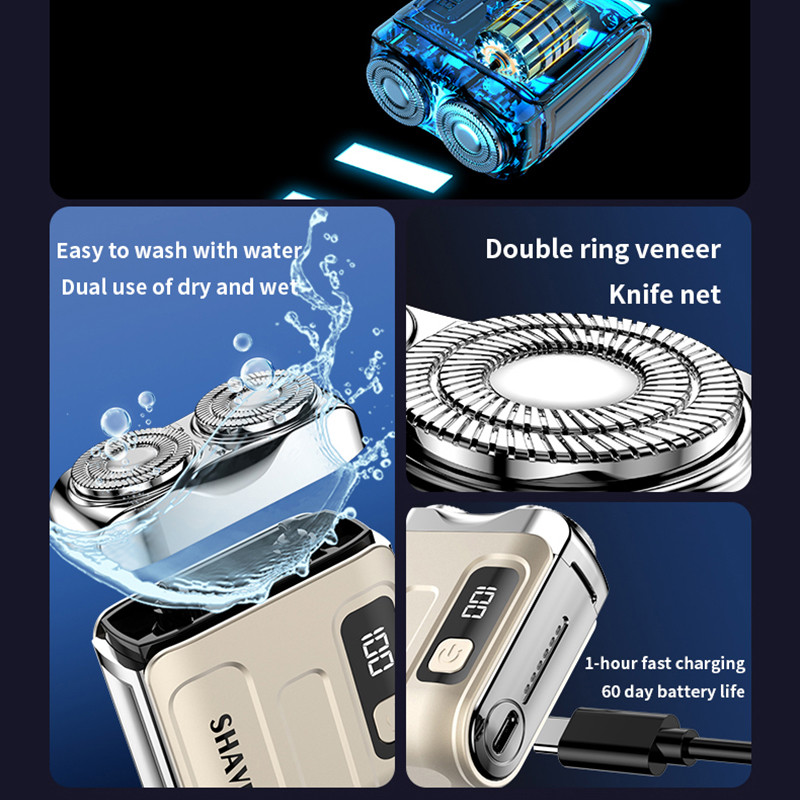 Mini Rotary Electric Razor for Men, Travel Beard Shaver with Magnetic Blade Head, Dual Floating Design & Type-C Recharge