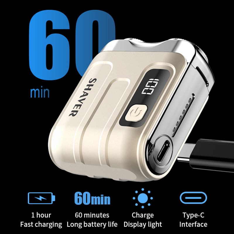 Mini Rotary Electric Razor for Men, Travel Beard Shaver with Magnetic Blade Head, Dual Floating Design & Type-C Recharge