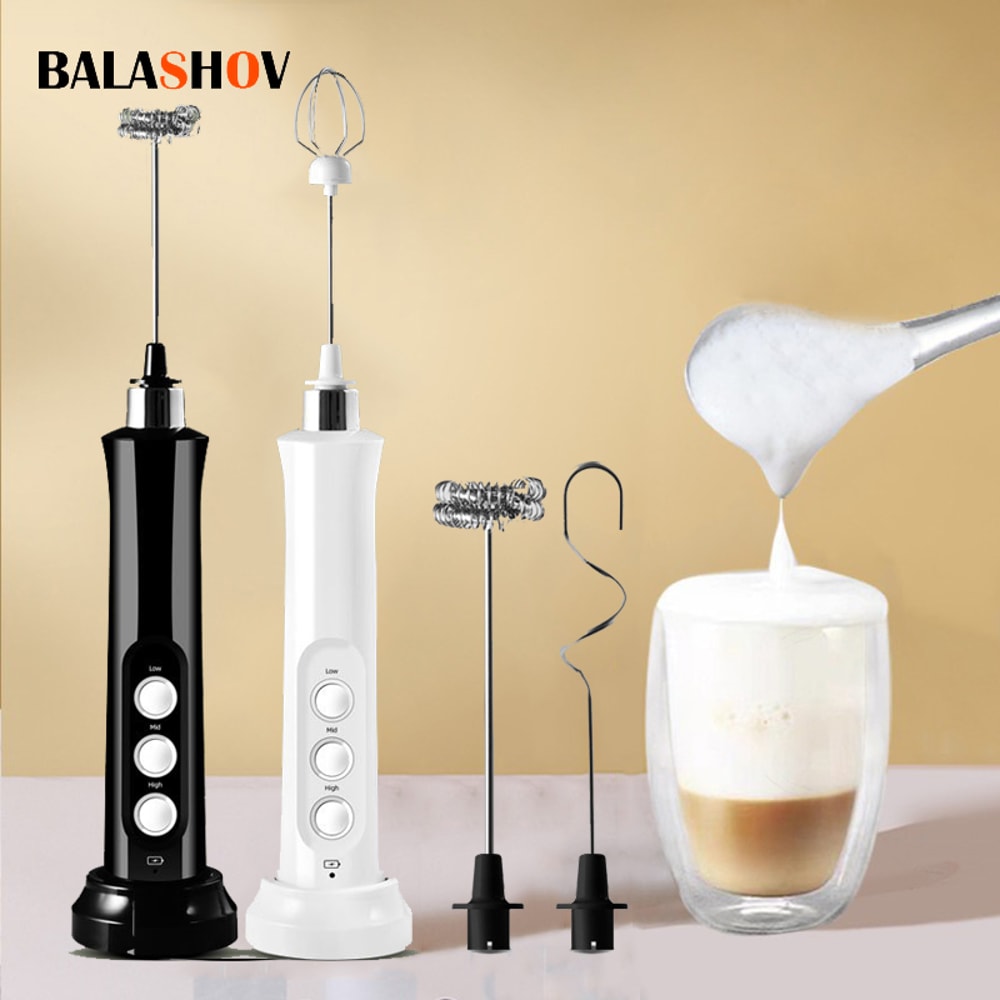 Rechargeable Handheld Electric Milk Frother & Foam Maker, High-Speed Drink Mixer and Coffee Frothing Wand for Latte