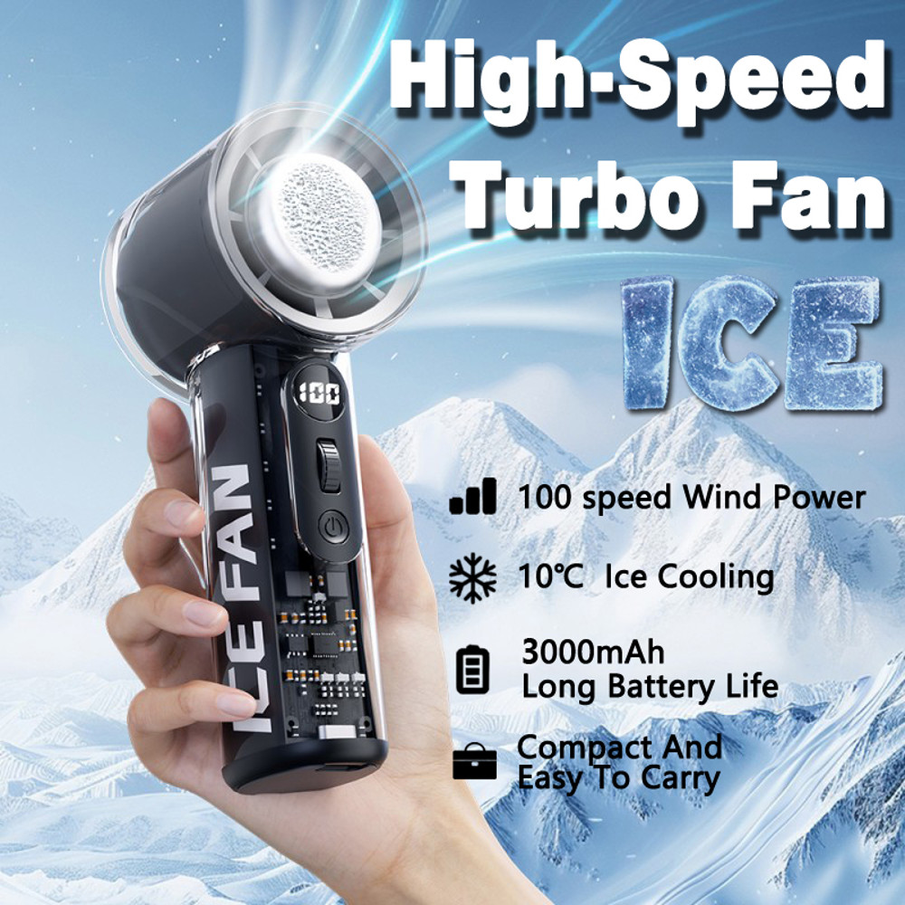 100-Speed Turbo Portable Mini Air Condition Fan, 3000mAh Rechargeable Cooling Handheld Fan for Home, Office, Camping