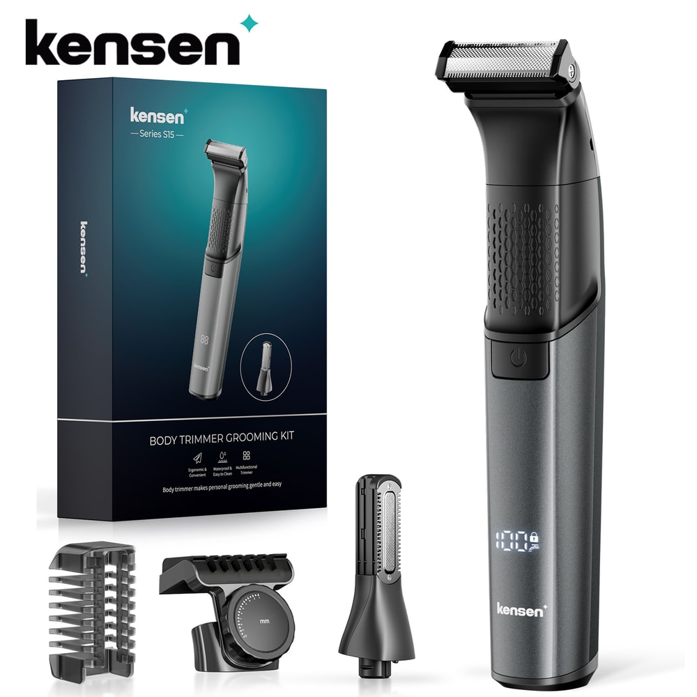 Men Body Hair Razor & Beard Trimmer, Dual sided Blade, IPX6 Waterproof Electric Grooming Tool