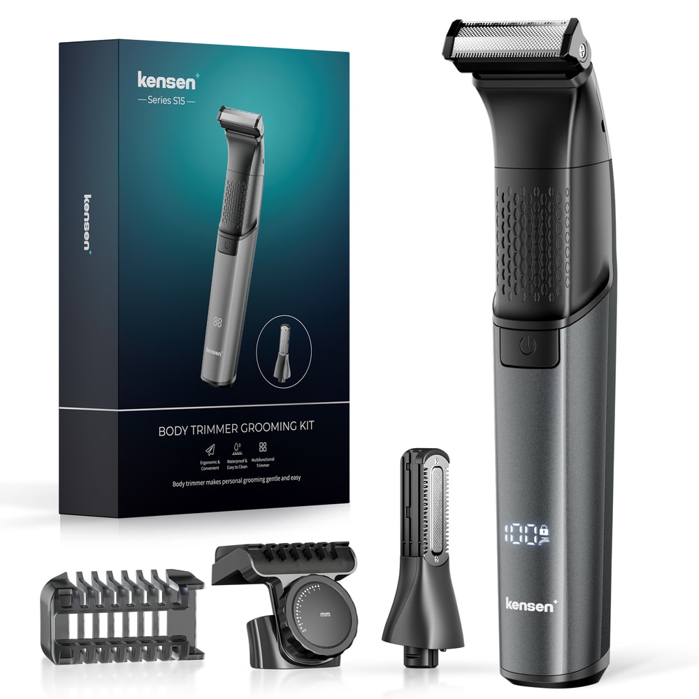 Men Body Hair Razor & Beard Trimmer, Dual sided Blade, IPX6 Waterproof Electric Grooming Tool