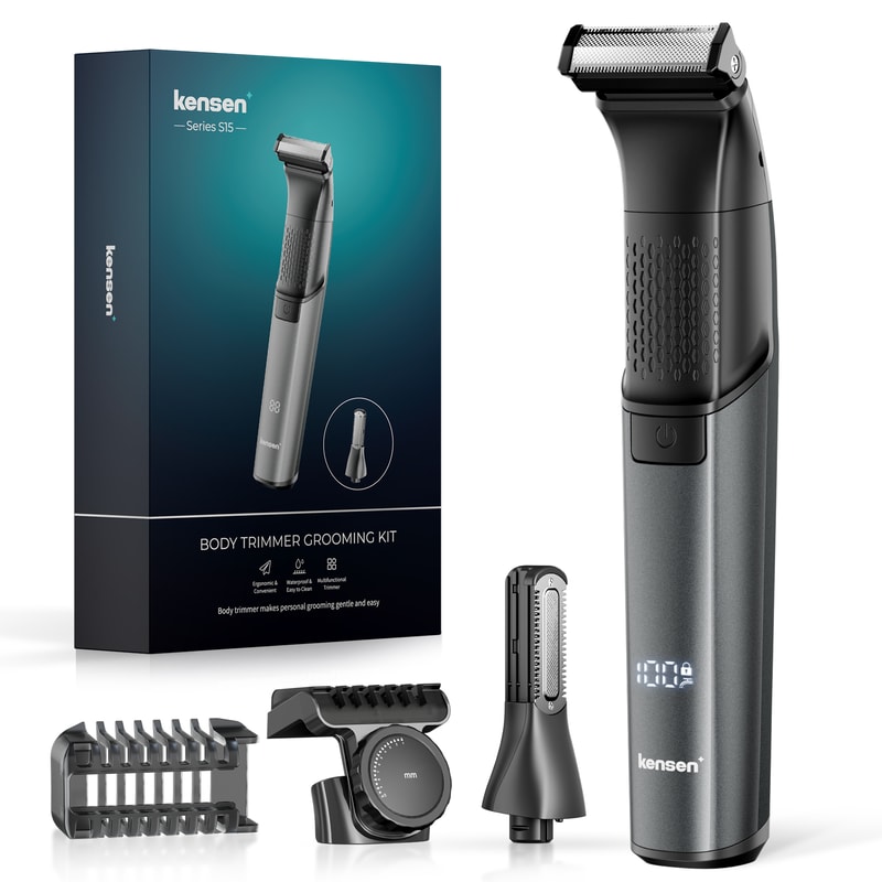 Men Body Hair Razor & Beard Trimmer, Dual sided Blade, IPX6 Waterproof Electric Grooming Tool