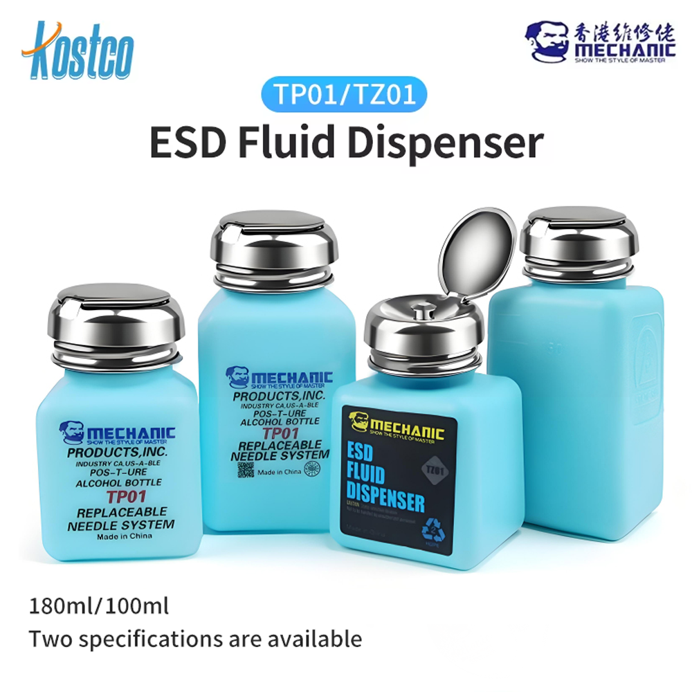 Industrial Stainless Steel MECHANIC Anti-Static Alcohol Dispenser Bottle for Motherboard Cleaning, PCB Repair