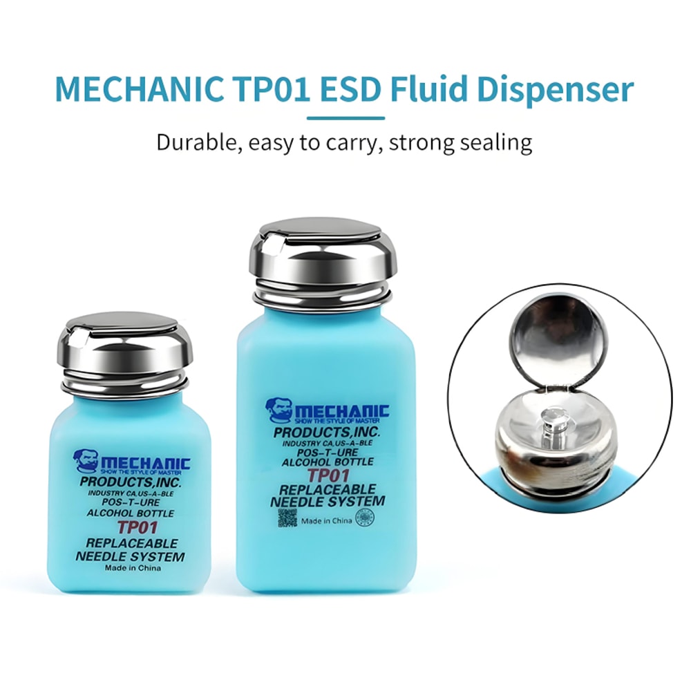 Industrial Stainless Steel MECHANIC Anti-Static Alcohol Dispenser Bottle for Motherboard Cleaning, PCB Repair
