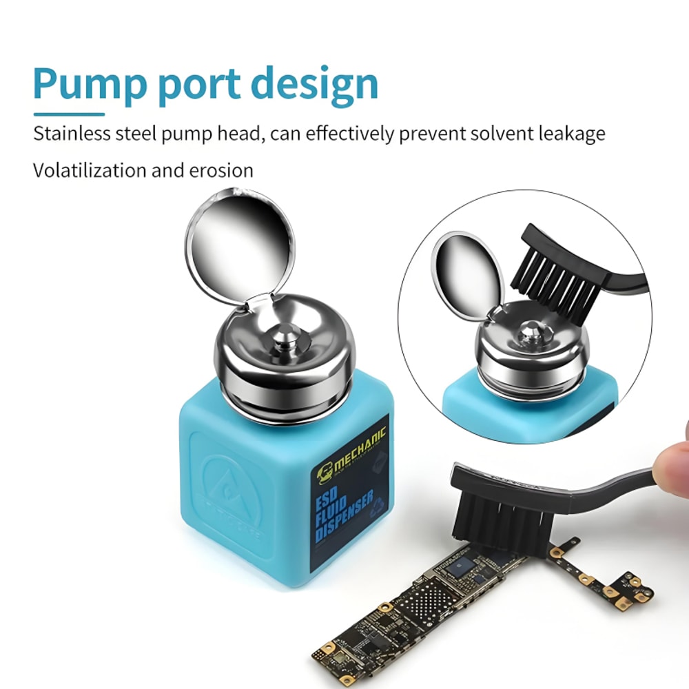 Industrial Stainless Steel MECHANIC Anti-Static Alcohol Dispenser Bottle for Motherboard Cleaning, PCB Repair
