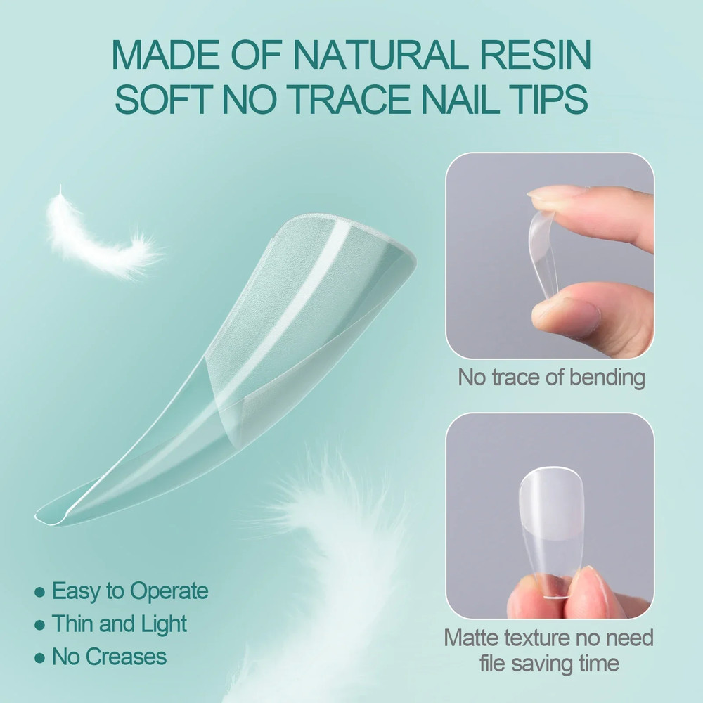 Nailpop Soft Gel X Nail Tips Set, Medium Short Almond & Square Shape, Soak Off Reusable Nails for Easy Nail Extension