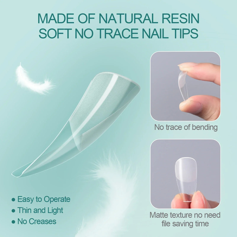 Nailpop Soft Gel X Nail Tips Set, Medium Short Almond & Square Shape, Soak Off Reusable Nails for Easy Nail Extension