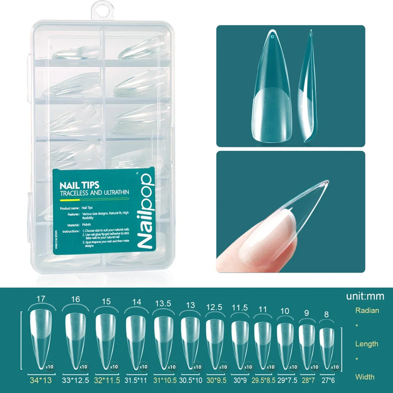 Nailpop Soft Gel X Nail Tips Set, Medium Short Almond & Square Shape, Soak Off Reusable Nails for Easy Nail Extension
