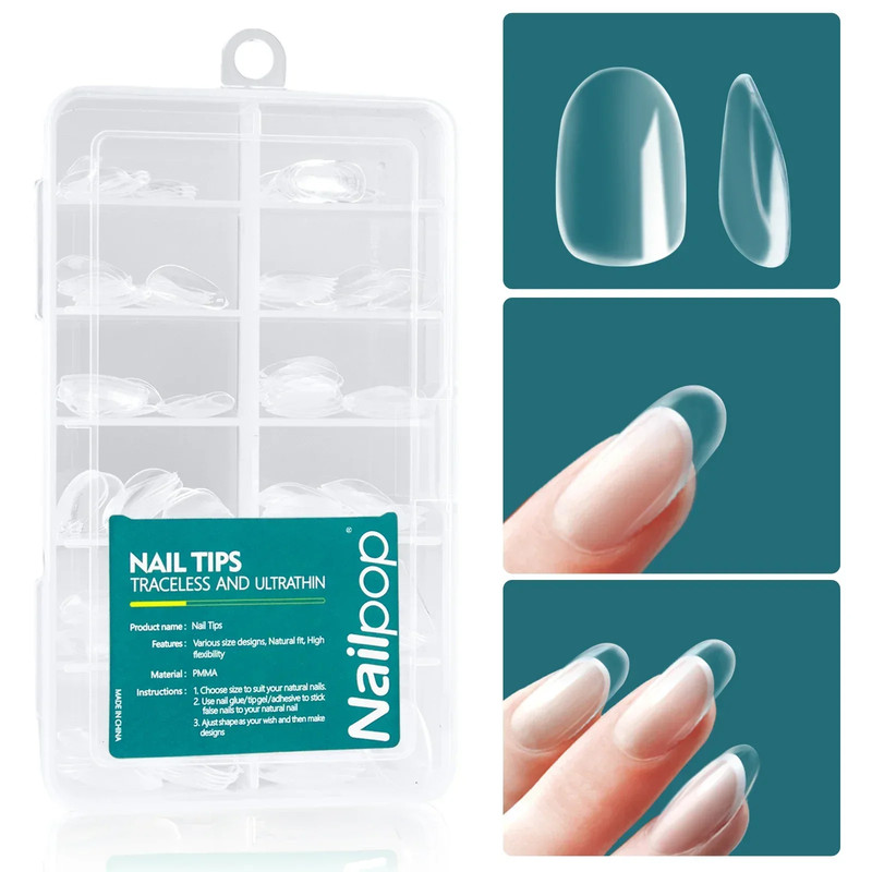 Nailpop Soft Gel X Nail Tips Set, Medium Short Almond & Square Shape, Soak Off Reusable Nails for Easy Nail Extension