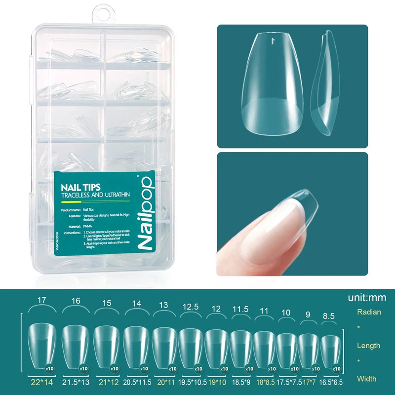 Nailpop Soft Gel X Nail Tips Set, Medium Short Almond & Square Shape, Soak Off Reusable Nails for Easy Nail Extension