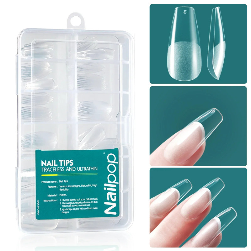 Nailpop Soft Gel X Nail Tips Set, Medium Short Almond & Square Shape, Soak Off Reusable Nails for Easy Nail Extension
