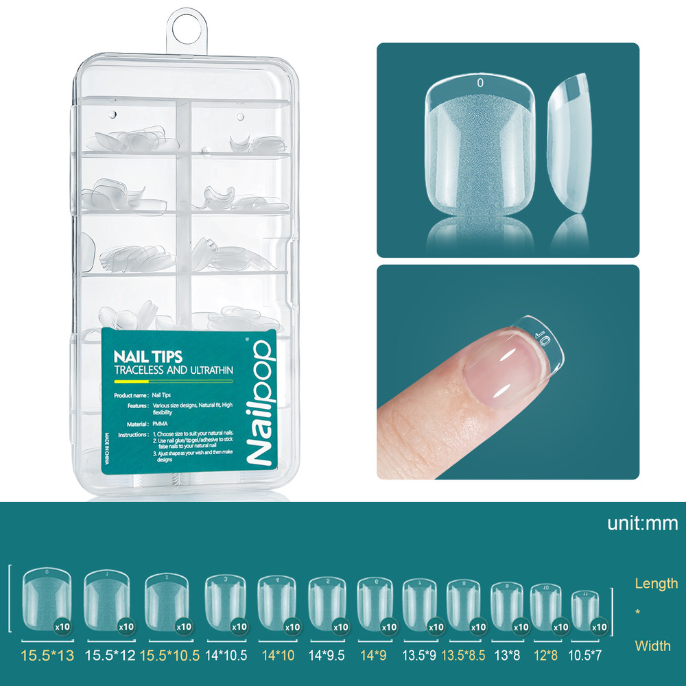 Nailpop Soft Gel X Nail Tips Set, Medium Short Almond & Square Shape, Soak Off Reusable Nails for Easy Nail Extension