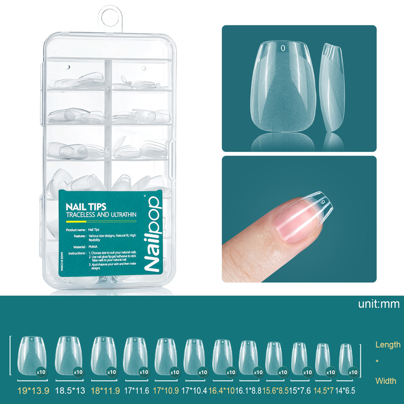 Nailpop Soft Gel X Nail Tips Set, Medium Short Almond & Square Shape, Soak Off Reusable Nails for Easy Nail Extension