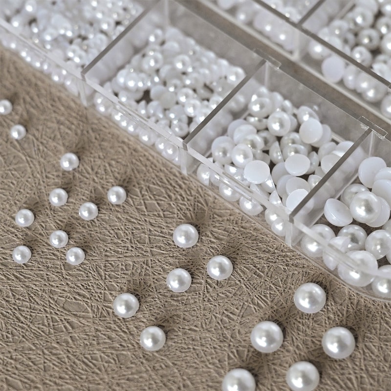White Flatback Pearls Beads Nail Charms, 3D Nail Art Half Round Pearl Rhinestones for DIY Nail Jewelry & Craft