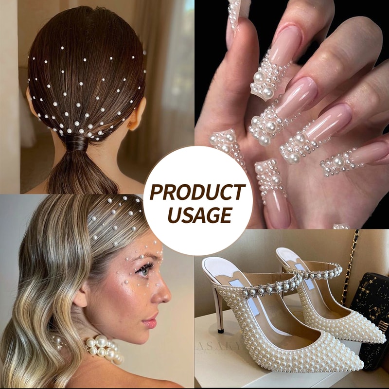 White Flatback Pearls Beads Nail Charms, 3D Nail Art Half Round Pearl Rhinestones for DIY Nail Jewelry & Craft