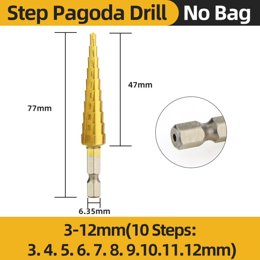 Titanium HSS Step Drill Bit Set for Metal Wood Plastic, Conical Stepped Power Tool Bits Kit