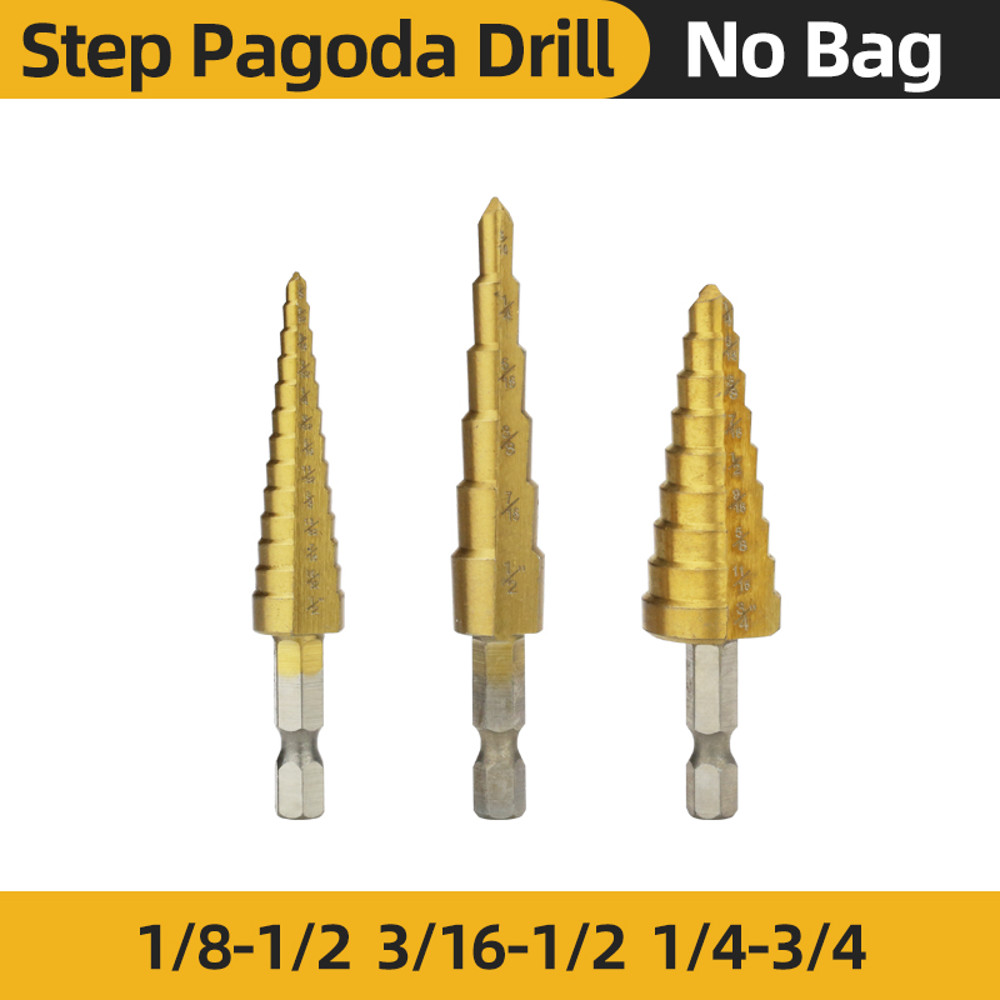Titanium HSS Step Drill Bit Set for Metal Wood Plastic, Conical Stepped Power Tool Bits Kit