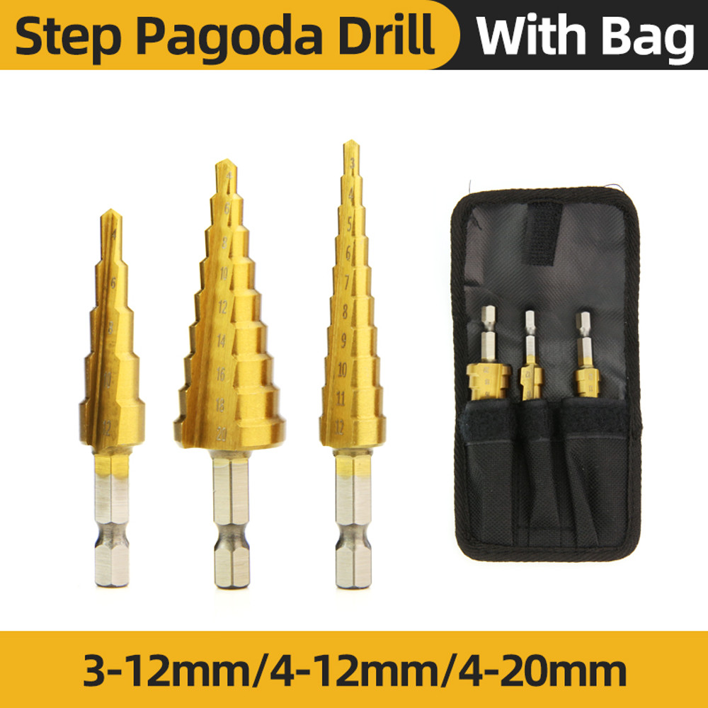 Titanium HSS Step Drill Bit Set for Metal Wood Plastic, Conical Stepped Power Tool Bits Kit