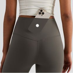 women high waist butter yoga leggings, solid color cropped gym pants with back pocket for athletic jogging & training