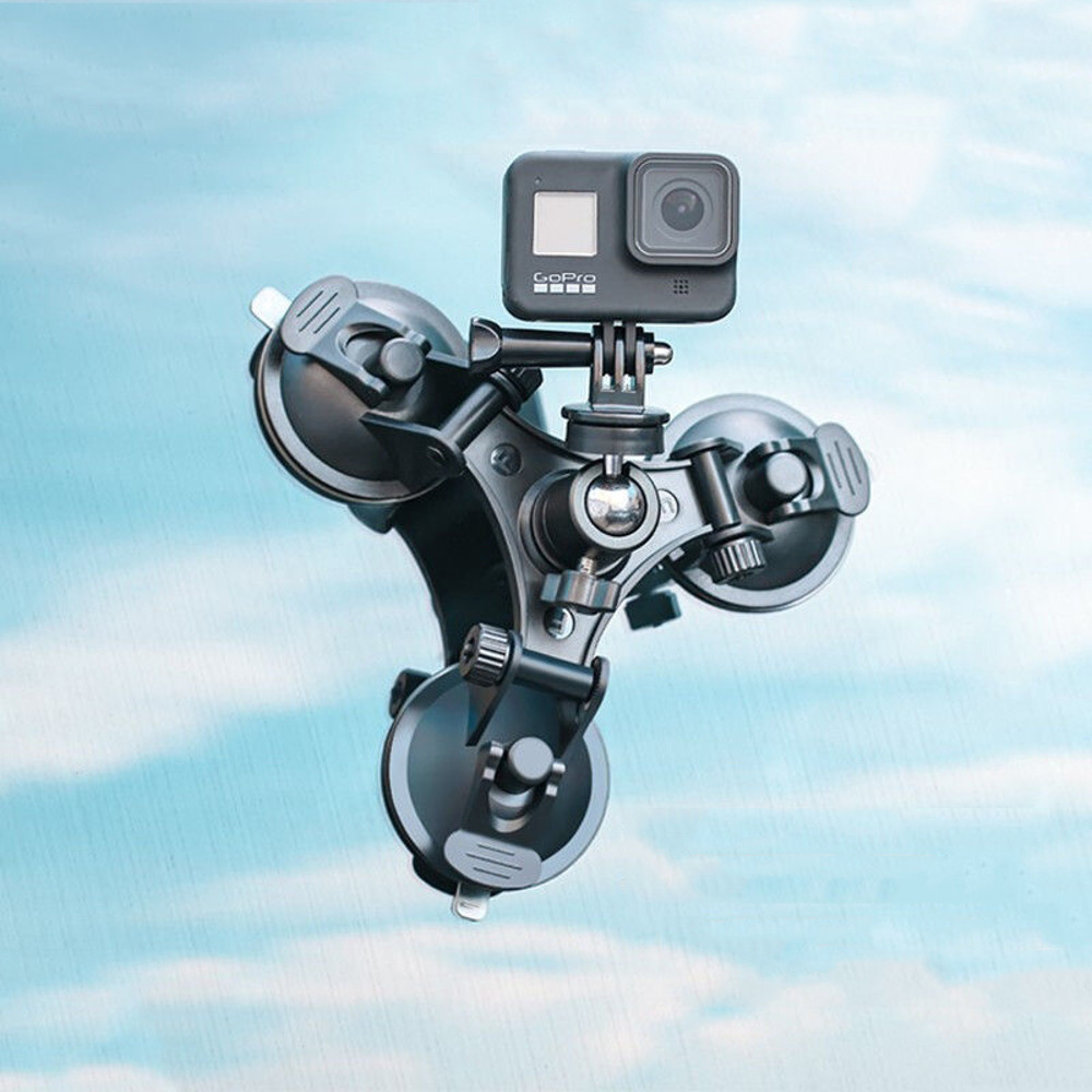 Heavy Duty Suction Cup Camera Car Mount With Tripod Adapter and Phone Holder for GoPro Hero & DJI Osmo Action Series