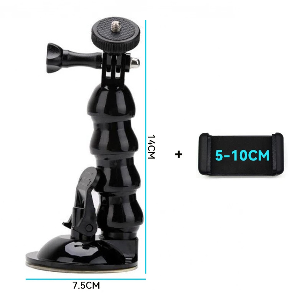 Heavy Duty Suction Cup Camera Car Mount With Tripod Adapter and Phone Holder for GoPro Hero & DJI Osmo Action Series