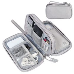 portable waterproof travel cable organizer bag, double layer usb charger case for cord, data cable & tech accessories