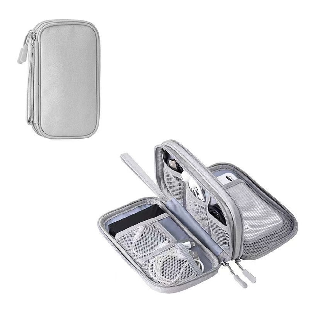 Portable Waterproof Travel Cable Organizer Bag, Double Layer USB Charger Case for Cord, Data Cable & Tech Accessories