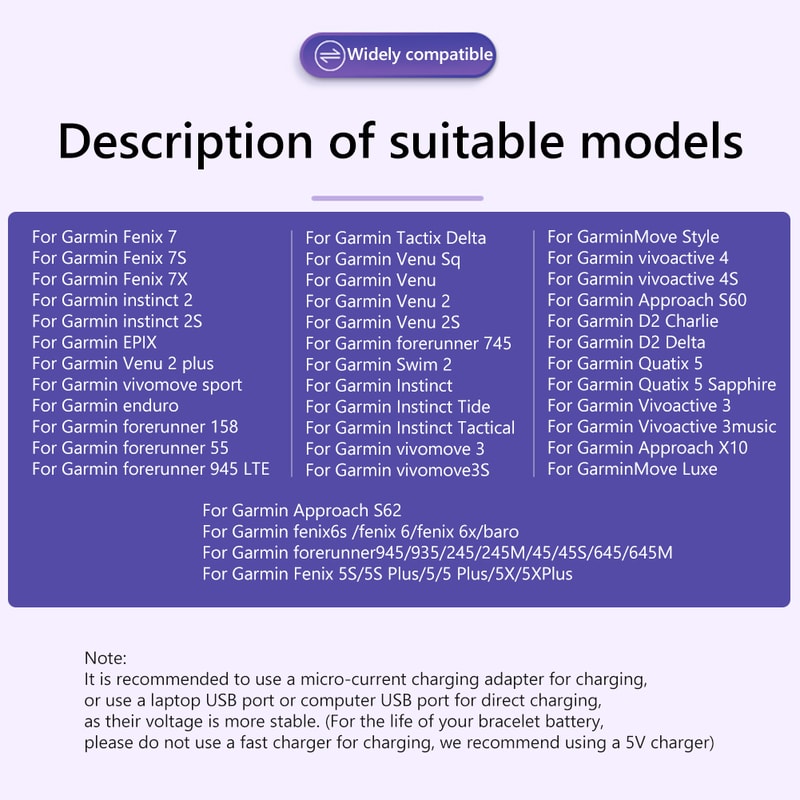 Premium USB Charger Cable for Garmin Fenix, Vivoactive 3, Forerunner 945 Fast Charge & Sync Cord